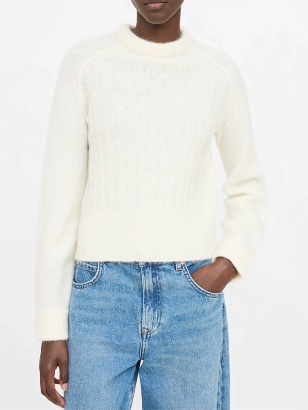 Acne Studios Mohair Knit Dania Sweater Crew Mock Neck Ribbed Ivory White Wool